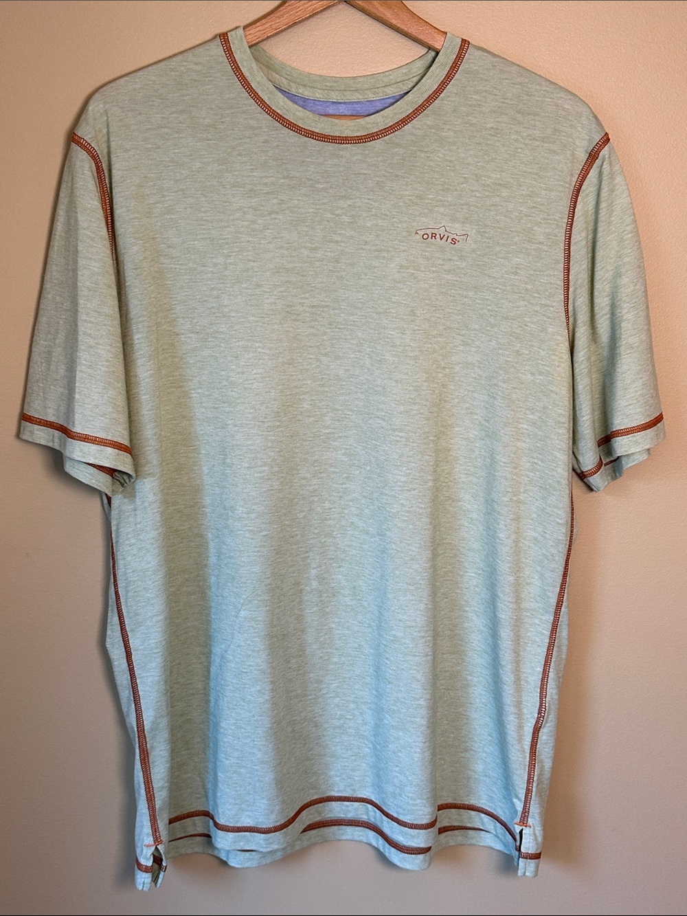 Orvis Trout Bum Short-Sleeve Crewneck Tee with Rust Contrast Stitch size XL